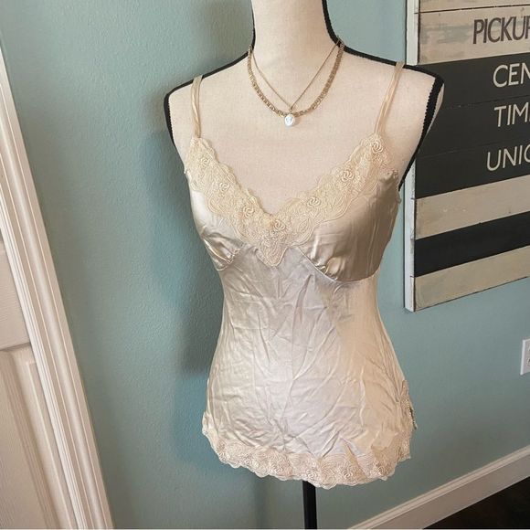 Y2K 100% Silk Lace Cream Camisole Tank - Picture 1 of 5